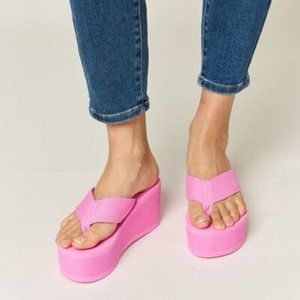 Tropical Leaves Print Open Toe Platform Wedge